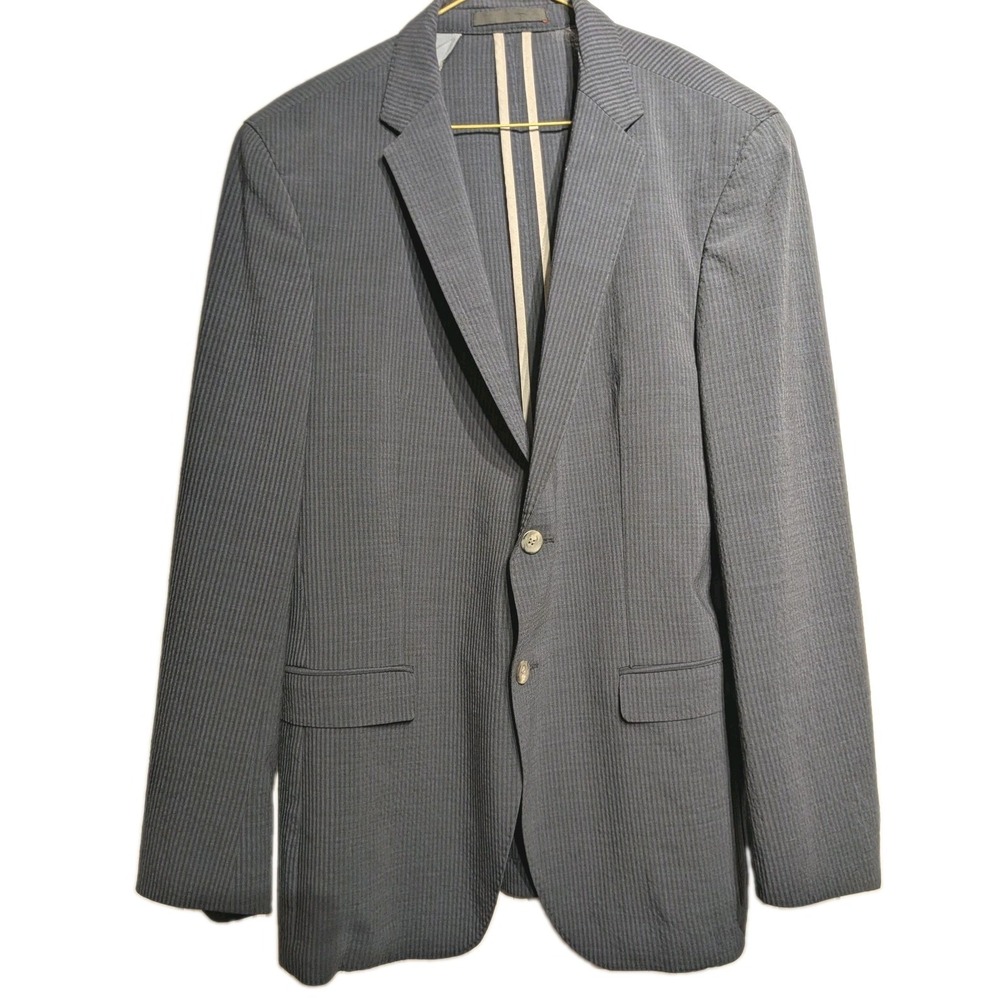 Strellson Blazer Men 50 Blue Stripe Slim Fit Sport Coat 2 Button Switzerland EUC